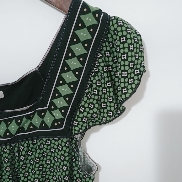 Max Studio M Green Black Boho Peasant Top - Picture 4 of 8